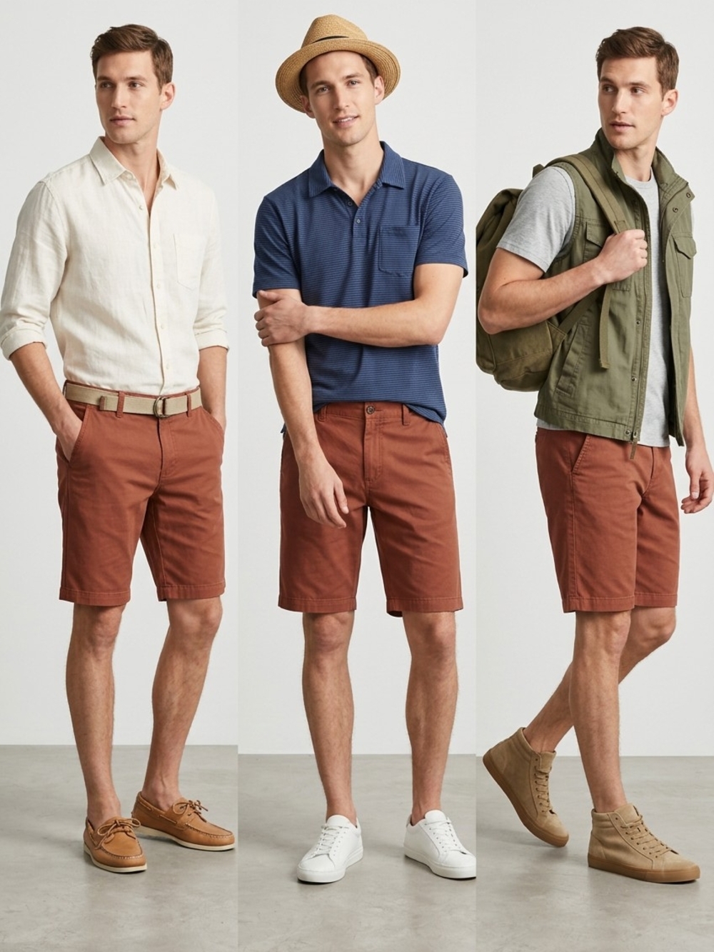IRO Men's Rust Brown Flat-Front Cotton Shorts